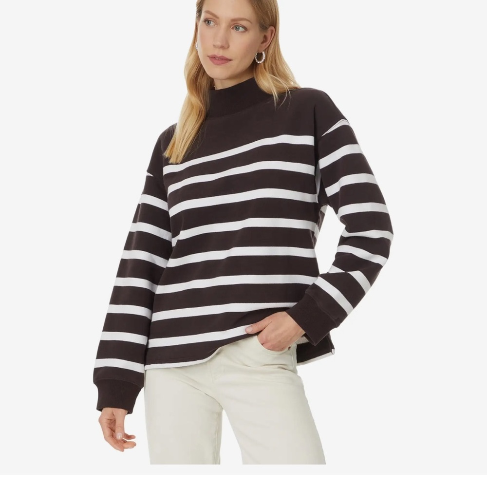 NWT Madewell Mock Neck Stripe Sweatshirt in Dark Carob